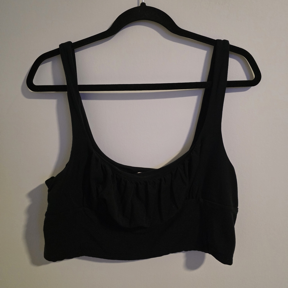 Wilfred Free Black Ruched Crop Tank Top Size XL Aritzia - Picture 2 of 7